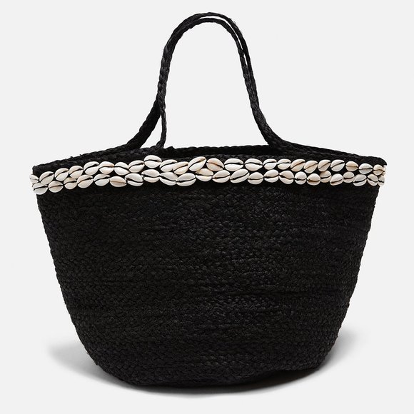 Zara Handbags - Zara Jute & Shell Oversized Bucket Tote Bag - NWT